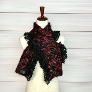 NWOT Mohair Scarf Zazou Luxe Black Burgundy Soft Fancy Yarn made in France